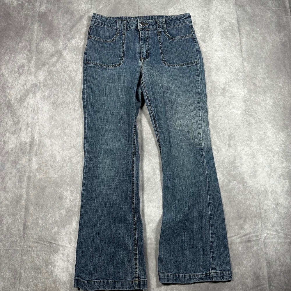 Vintage Style Girls 14 Medium Wash Patch Pocket Denim Flare Jeans 27 Waist